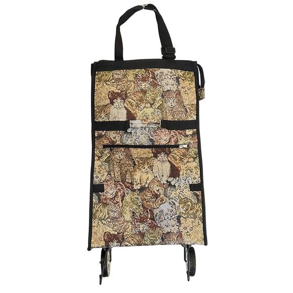 Vintage Cat Lovers Tapestry Shopping Travel Fold Up Rolling Tote Collapsible Bag - Picture 1 of 14
